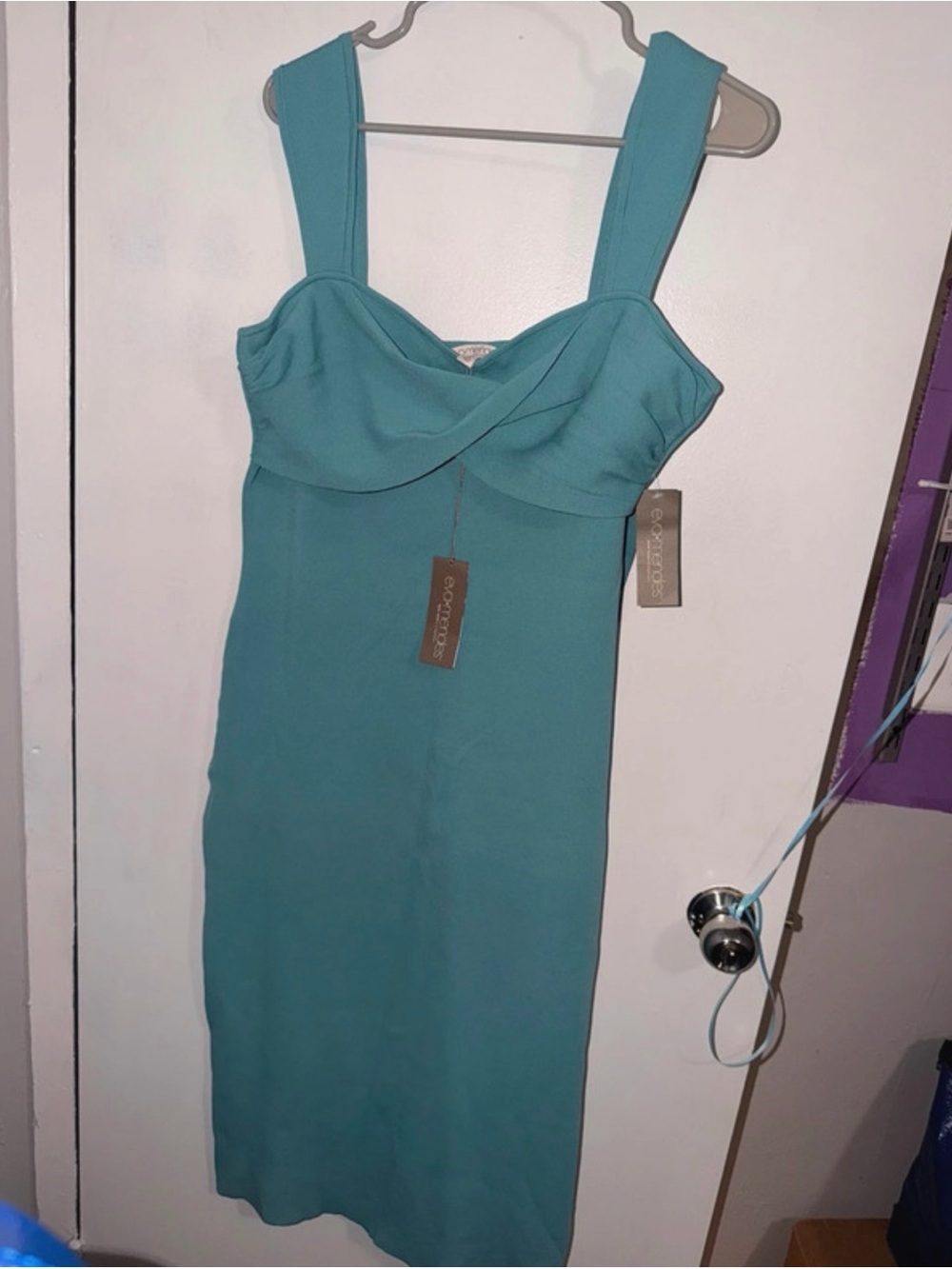 Fitted Teal Midi Dress with Draped Sweetheart Bodice